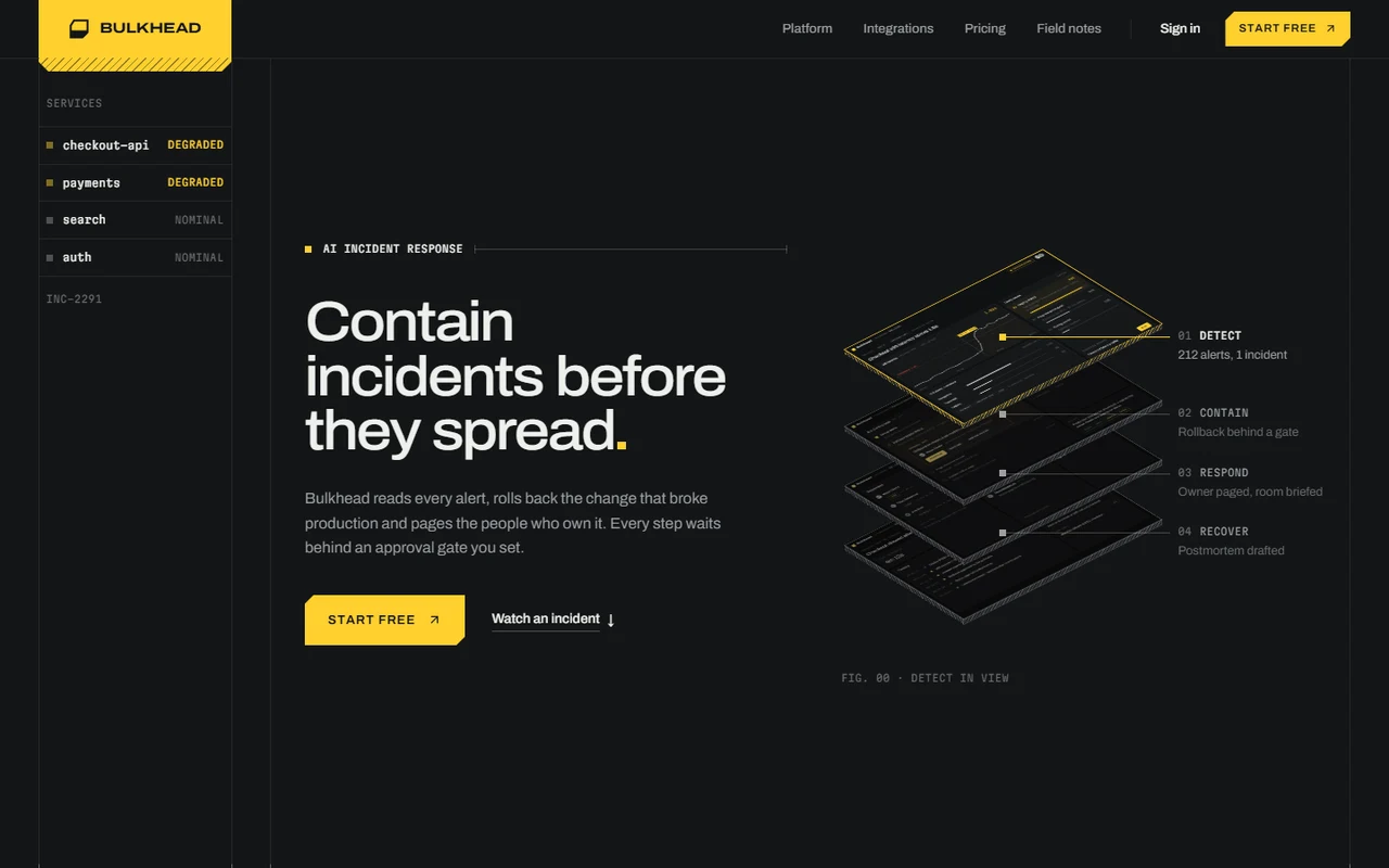 The first screen of the Bulkhead landing page template