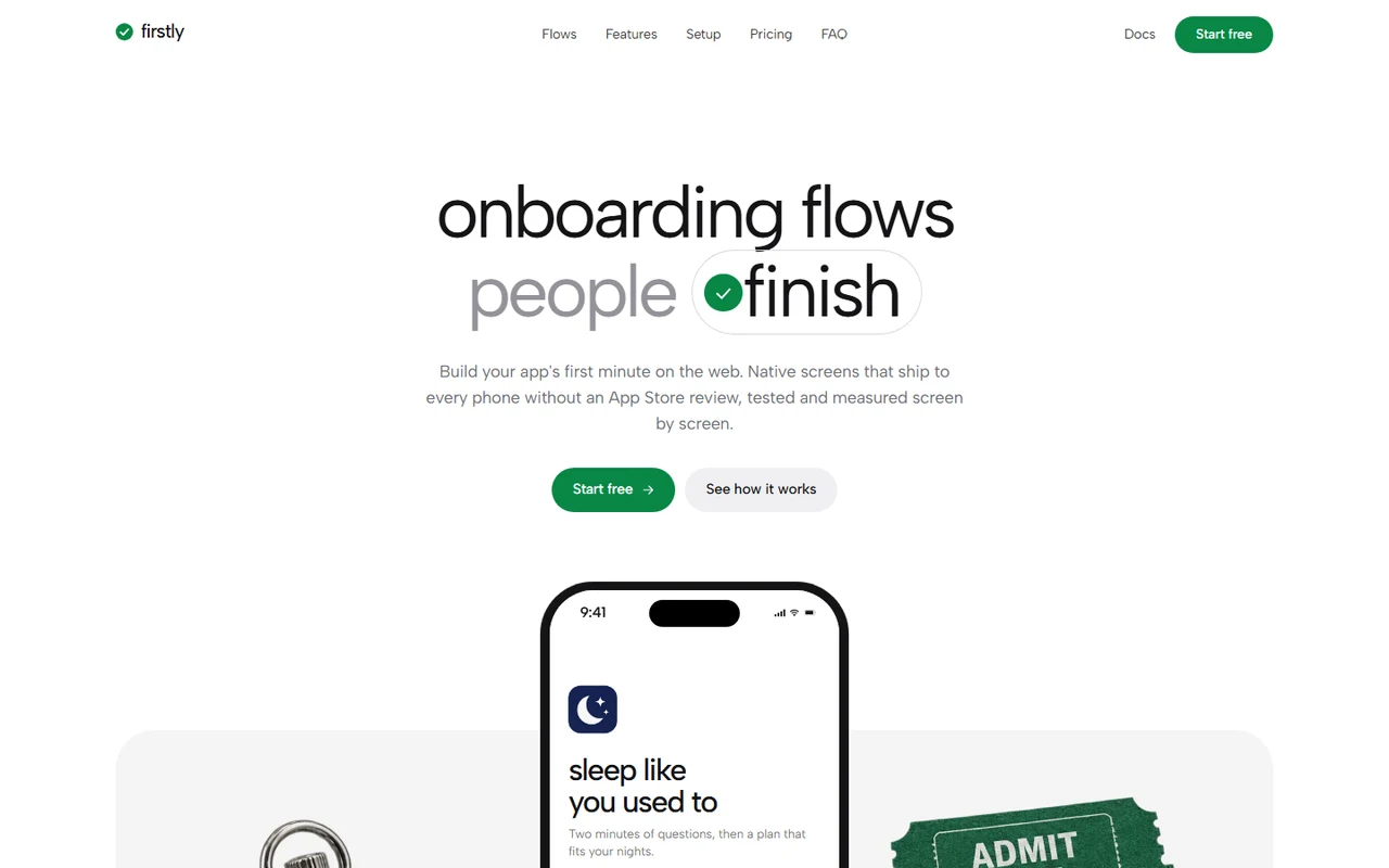 The first screen of the Firstly landing page template