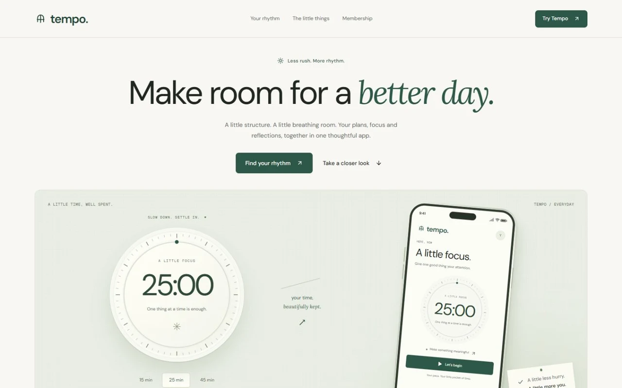 The Tempo landing page template