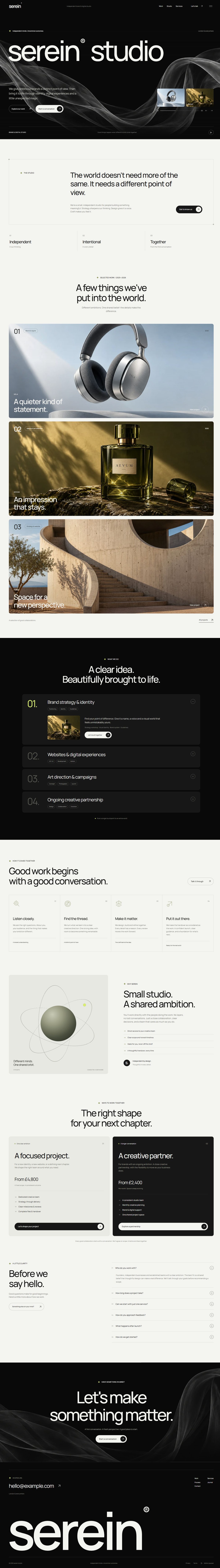 The Serein landing page template on desktop, from the hero to the footer